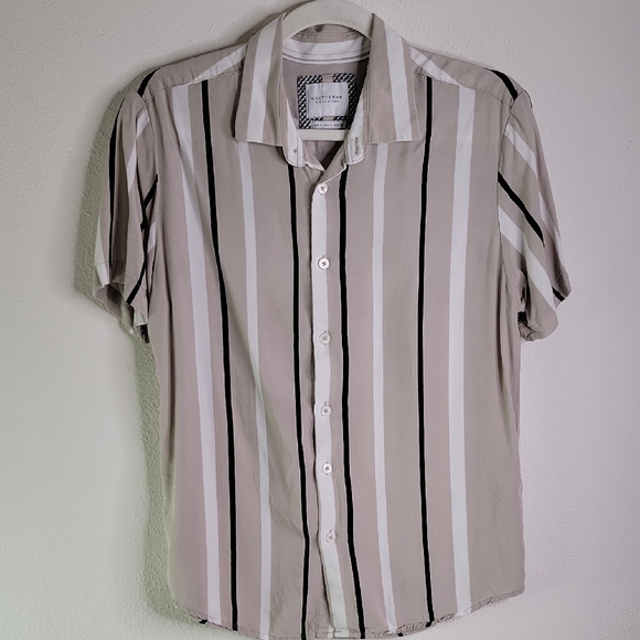 Cactus Man Other - Cactus Man By Ricky Singh Striped Beige and White Men's Shirt - Small